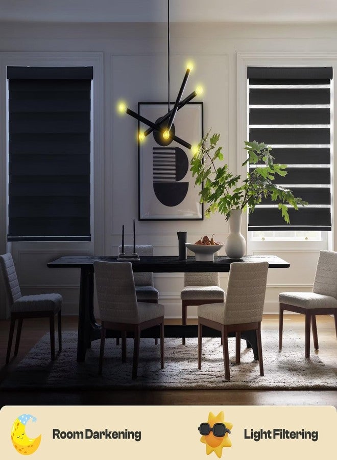 MYshade Roller Shades Zebra Blinds for Indoor Windows Cordless Day and Night Light Filtering Dual Layer Roller Window Blinds & Shades, Easy to Install, Size 34" W x 72" H, Black - Image 2